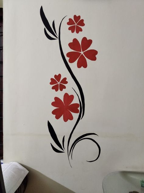 Wallpaintings Ideas Simple, Kitchen Wall Art Diy, Wall Painting Flowers, Flower Wall Painting, Simple Wall Paintings, Murs Roses, Wall Drawings, Easy Disney Drawings, Wall Art Tutorial