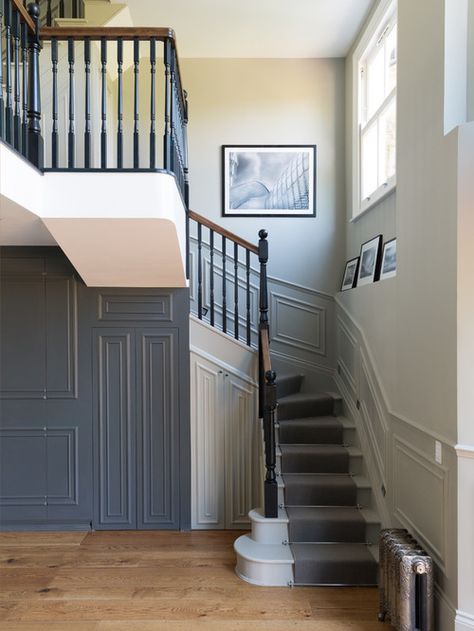 Winder Staircase, Gray Stair Runner, Winder Stairs, Hallway Paint Colors, Hallway Ideas Diy, Classic Carpet, Gray Stairs, Carpet Staircase, Outdoor Stair Railing