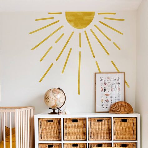 Amazon.com: astrkiz Fabric Large Boho Rising Sun Wall Decals Peel and Stick, Watercolor Half Sun Wall Murals Stickers, Yellow Sunshine Wall Art Decor for Kids Room Playroom Nursery Bedroom, 47.24" x 23.62" : Baby Haloween Decor, Teenager's Room, Wall Decor Decals, Kids Wall Decals, Pvc Wall, Creative Wall, Wall Decor Stickers, Decal Wall Art, Sticker Wall Art