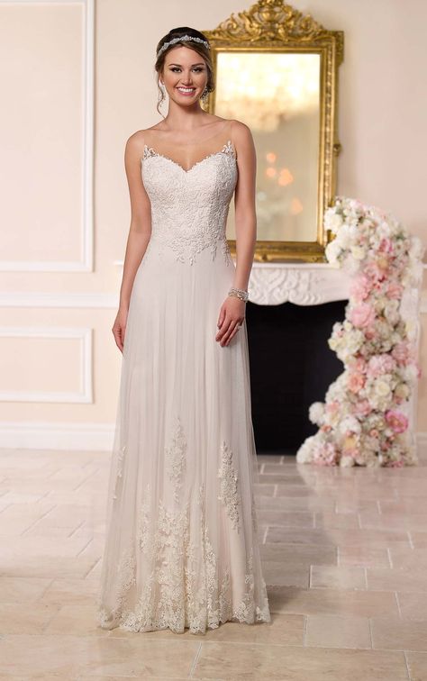 This Stella York wedding dress features the art of illusion lace, with lovely vined lace accents above the bust and down the illusion back. Illusion Sleeve Wedding Dress, Illusion Lace Wedding Dress, Stella York Bridal, Stella York Wedding Dress, Pregnant Wedding Dress, Mexico Beach, 2016 Wedding Dresses, Stella York, A Wedding Dress