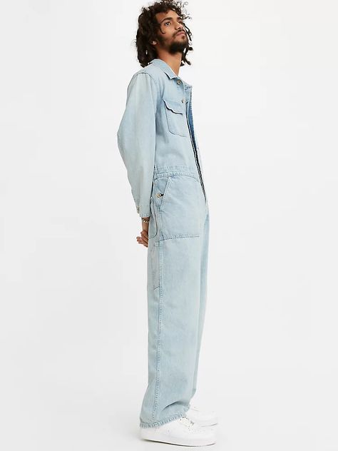 Stay Loose Denim Coveralls - Light Wash | Levi's® US Coverall Men, Coveralls Mens, Denim Coverall, Loose Overalls, Light Wash Levis, Overalls Men, Racing Suit, 90s Inspired, Denim Overalls