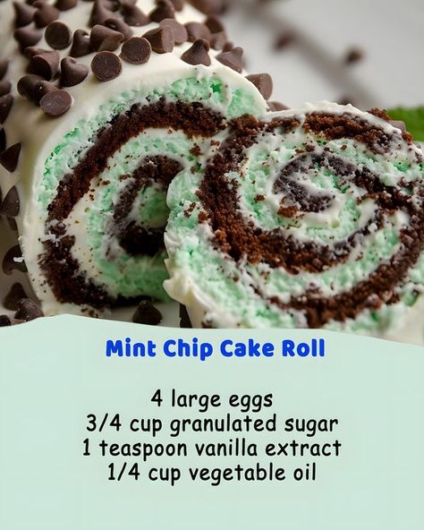 Alldelishes - Mint Chip Cake Roll
Refreshing Mint... Mint Chip Cake Roll, Mint Chip Cake, Mint Dessert, Chocolate Roll Cake, Chocolate Roll, Roll Cake, Cake Roll, Cake Ingredients, Mint Chocolate