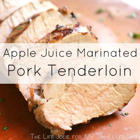 This Apple Juice Marinated Pork Tenderloin is such a great meal for busy nights! It's super quick and easy to put together (in advance!) and tastes delicious. Pork Roast With Apple Juice, Instapot Pork Tenderloin, Apple Pork Loin, Pork Marinade Recipes, Apple Juice Recipe, Pork Roast With Apples, Pork Tenderloin Oven, Smoked Pork Tenderloin, Crockpot Pork Loin