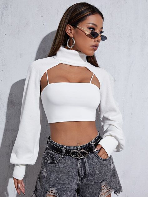 SHEIN Simples sexy Camisola | SHEIN Cropped Hoodie Outfit, Super Cropped Sweater, Super Crop Top, Denim Top Women, Women Overcoat, Denim Skirt Women, Ribbed Knit Top, Crop Top Outfits, Crochet Top Pattern