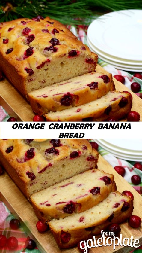 Banana Cranberry Bread, Cranberry Banana Bread, Bread Thanksgiving, Limoncello Cheesecake, Banana Recipes Overripe, Cranberry Bread Recipes, Dessert Breads, Cookie Contest, Powdered Sugar Glaze