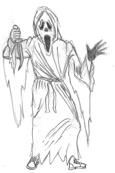 Ghostface Sketch, Horror Drawings Pencil Sketch, Ghostface Pencil Drawing, Michael Myers Drawing Pencil, Vampire Sketch Pencil, Gost Rider Sketch, Ghost Faces, Sketch Art, Pencil Sketch