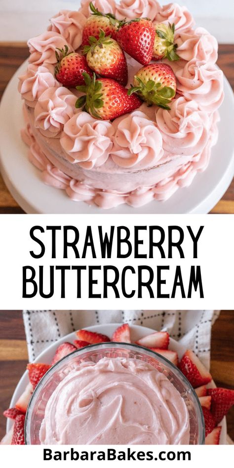 Strawberry frosting made with cream cheese and fresh or frozen strawberries adds a sweet and fruity twist on cakes, cupcakes, cookies, donuts. via @barbarabakes Strawberry Cream Cheese Frosting Cake, Strawberry Cake Cream Cheese Frosting, Frozen Strawberry Cake, Strawberry Cake Icing, Strawberry Frosting Recipe, Strawberry Cake From Scratch, Strawberry Frosting Recipes, Cream Cheese Cheesecake, Strawberry Sheet Cakes