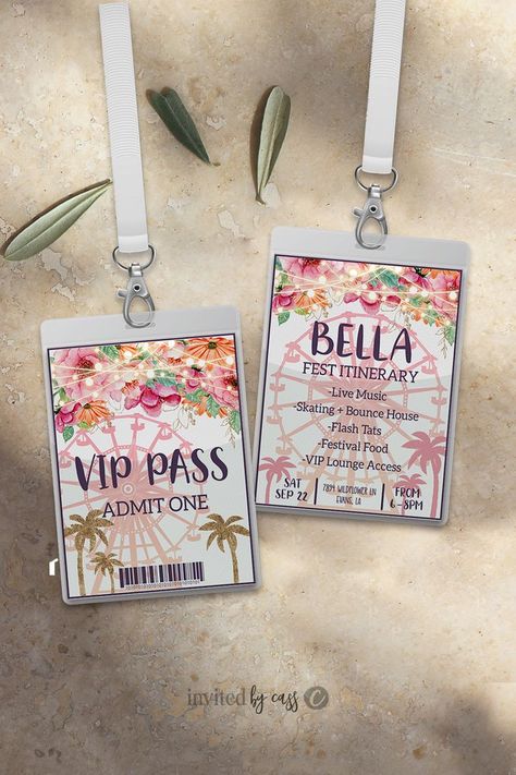 Music Festival Birthday, Coachella Party Theme, Coachella Theme, Coachella Party, Floral Diy, Vip Card, Festival Birthday, Girl Birthday Themes, Girls Music