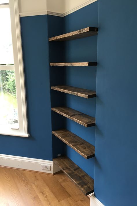 Scaffold Plank Shelves, Rustic Alcove Shelving, Scaffold Board Alcove Shelves, Alcove Wooden Shelves, Scaffold Shelves, Reclaimed Scaffolding Corner Shelves, Scaffold Board Bookcase, Reclaimed Scaffolding Shelves, Scaffold Shelving