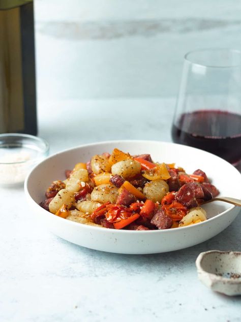 Sheet Pan Gnocchi and Peppers For One - One Girl. One Kitchen. Sheet Pan Gnocchi, Single Serve Meals, Recipe For One, Single Serving Recipes, Gnocchi Recipes, Drying Pasta, Sausage Pasta, Cooking For One, How To Cook Sausage