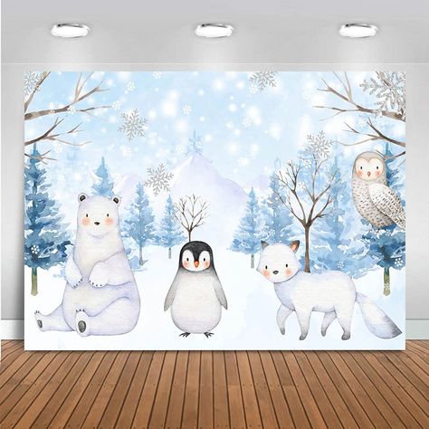 Amazon.com : Mocsicka Winter Baby It's Cold Outside Party Backdrop Winter Wonderland Arctic Animals Baby Shower Background Vinyl Snowflakes Polar Bear and Penguin Cake Table Decoration Banner (7x5ft) : Electronics Outside Backdrop, Magnolia Baby Shower, Polar Bear Baby Shower, First Birthday Theme Boy, Merry Birthday, Penguin Baby Showers, Winter Baby Shower Themes, Baby Shower Background, Winter Birthday Parties