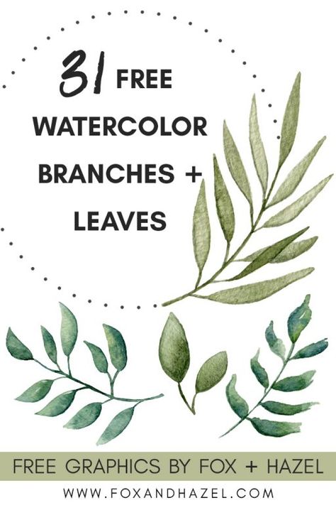 Get making & creating with 31 free watercolor leaves and branches, plus 4 unique designs to use. Download them now! #foxandhazel #freewatercolorclipart #watercolorleaves #watercolorbranches #freeclipart #freewatercolor Leaf Images Free Printable, Clip Art Watercolor, Free Printable Artwork Watercolors, Free Clip Art Printables Templates, Printable Watercolor Art Free, Free Greenery Printables, Clip Art Free, Botanical Watercolor Leaves, Watercolor Clip Art