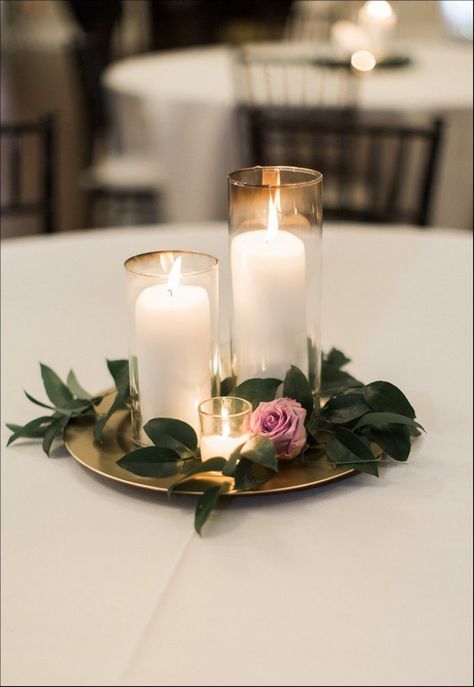 candle wedding centerpiece purple and greenery centerpiece  #weddings #wedding #weddingcolors #weddingideas #greenweddings #weddingcenterpieces Simple Elegant Centerpieces, Purple Wedding Centerpieces, Rehearsal Dinner Decorations, Greenery Centerpiece, Simple Wedding Centerpieces, Candle Wedding Centerpieces, Kauai Wedding, Rustic Wedding Decorations, Tafel Decor