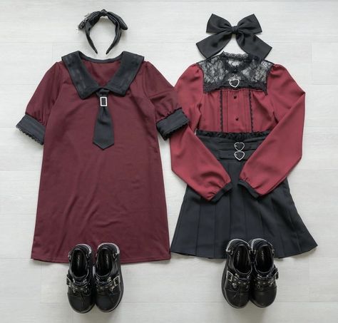 Dark Girly Fashion, Dark Girly Kei, Red Jirai Kei, Jirai Kei Outfits Winter, Dark Girly Outfits, Jirai Kei Outfits, Kei Outfits, Outfit Ideas Drawing, Girly Kei