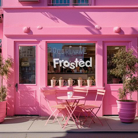 Frosted | Branding Coffee Bakery Logo, Sweet Shop Branding, Pink Cafe Design, Candy Shop Logo, Pink Coffee Shop, Logo For Food, Shop Branding Design, Pink Bakery, Graphic Designer Studio