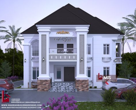 5 BEDROOM DUPLEX (RF D5037) – NIGERIAN BUILDING DESIGNS Nigeria Building Design, Nigerian Building Designs, 3d Duplex House Designs, Beautiful Duplex Houses, Nigerian Modern House Design, Nigeria Duplex Design, Nigerian House Design Exterior, 5 Bedroom Duplex House Plans, 5 Bedroom Duplex Floor Plans