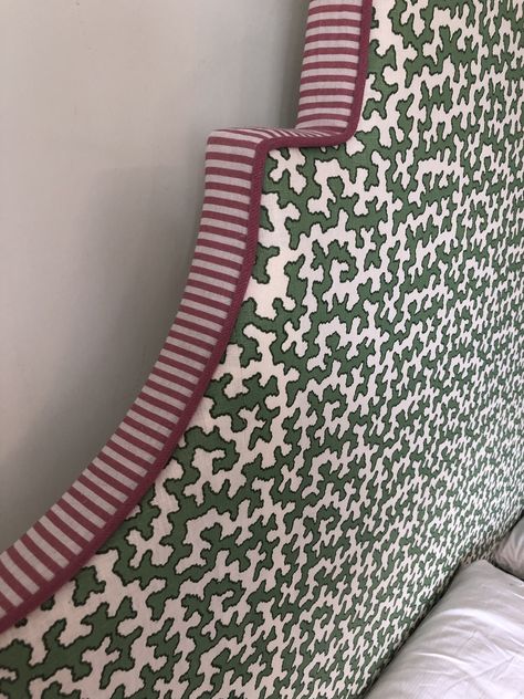 Unique Headboard Ideas Fabric, Funky Headboards, Reupholstered Headboard, Printed Headboard, Scallop Headboard, Upholstered Headboard Shapes, Patterned Headboard, Pattern Headboard, Fabric Headboards