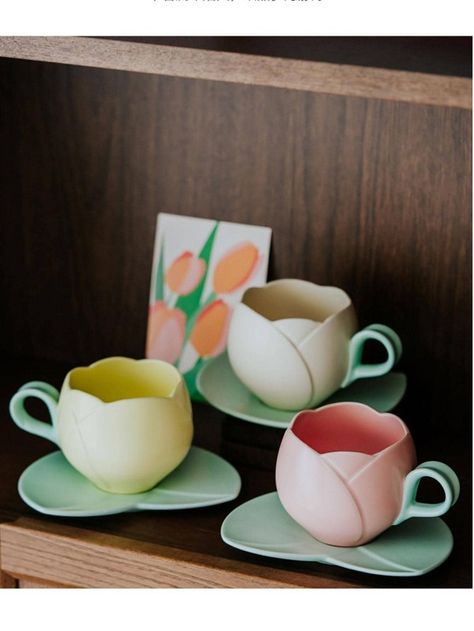 2pcs Tulip Design Coffee Cup & Saucer, Modern Porcelain Coffee Cup Set For Home | SHEIN USA Flower Cup, Tulip Design, Spring Tulips, Ceramics Projects, Cute Cups, Cups And Saucers, Ceramic Cup, Ceramic Cups, Tea Set