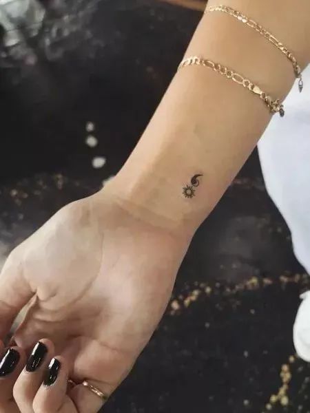 Tattoo Of Semicolon, Sun And Moon Tattoo Semi Colon, Wrist Tattoos For Women Semicolon, Cute Semicolon Tattoos, Finger Tattoos Semicolon, Cute Small Semicolon Tattoo, Small Tattoos Butterfly Semicolon, Small Semicolon Tattoo Wrist, Semicolon Tattoo Design