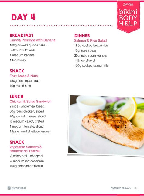 Kayla Itsines Meal Plan, Bbg Diet, Bbg Recipes, Cooking Salmon Fillet, Kayla Itsines Workout, Love Sweat Fitness, 2 Week Diet, Salmon And Rice, Kayla Itsines