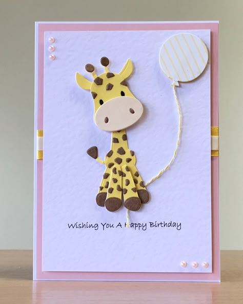 Handmade Giraffe Birthday Card - Elizabeth Craft giraffe die.  For more of my cards please visit CraftyCardStudio on Etsy.com. Giraffe Birthday Cards Handmade, Handmade Giraffe Cards, Craft Giraffe, Giraffe Cards, Giraffe Birthday Card, Giraffe Card, Giraffe Party, Giraffe Birthday, Cricut Birthday