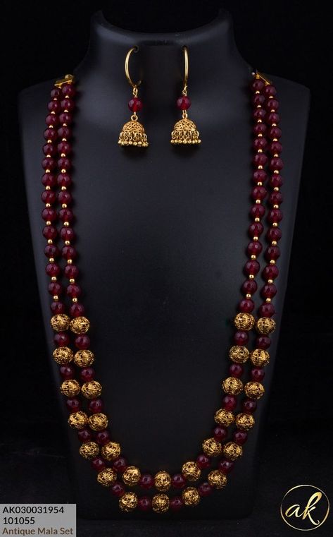 Beads With Gold Jewellery, Rubies Jewelry Necklaces Beads, Beeds Chain Designs, Beads Gold Jewellery, Ruby Jewelry Necklaces Gold, Gold Beads Mala, Ruby Beads Mala, Pearl Jewellery Designs, Indian Traditional Jewellery