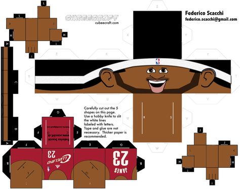 Lebron James Cubeecraft by fedexmischa.deviantart.com on @DeviantArt Basketball Paper Crafts, Basketball Crafts, Basketball Boyfriend, Paper Cube, Paper Shoes, Character Template, Boyfriend Crafts, Papercraft Printable, Custom Air Force 1