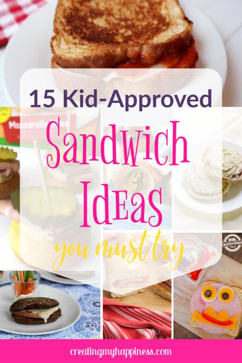 15 Kid-Approved Sandwich Ideas You Must Try // Creating My Happiness -- #schoollunch #momlife Kid Friendly Sandwiches, Kid Sandwich Ideas, School Sandwich Ideas, Creative Sandwich Ideas, Sandwich Ideas For Kids, Cheap Healthy Lunch, Kid Sandwiches, Creative Sandwich, Back To School Lunch Ideas