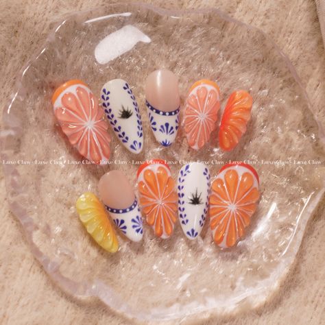 🍊✨ Fresh, fun, and full of fruity vibes! Our 65_Fruit Lover 3D Gel Nails Set is the perfect blend of citrusy zest and intricate design. Featuring detailed 3D fruit slices and bold hand-painted patterns, these nails bring the tropics right to your fingertips! 🍋🌿 #fruitlover #3dnailart #citrusvibes #nailinspo #pressonnails #summernails #handpaintednails #nailsofinstagram #luxeclaw #nailart #nailsofinstagram #pressonnails #gelnailsdesign #summernails #freestylenails #3dflowernails #longnail... Nails Lemon, 3d Gel Nails, 3d Nails Art, Design Nails Art, Fruit Nail Designs, Fruit Nails, Gel Nail Set, Almond Press On Nails, 3d Flower Nails