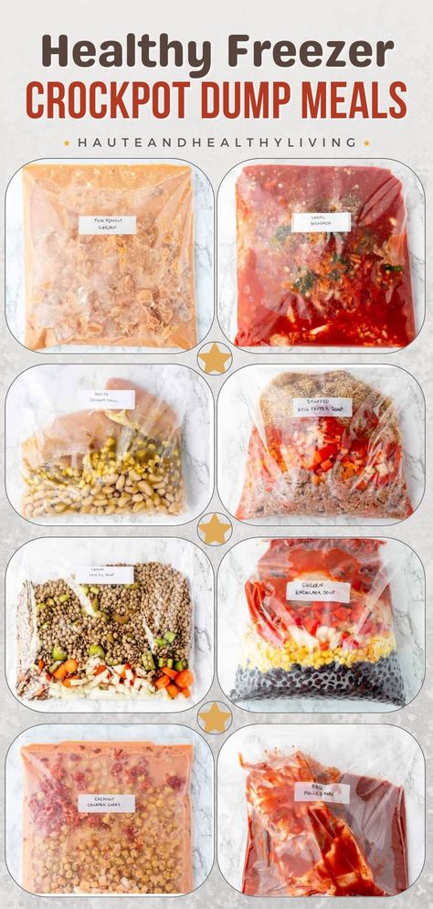 These healthy freezer crockpot dump meals are ideal for busy new moms—easy to prep ahead with no pre-cooking needed! Meals I Can Freeze Dinners, Ziplock Freezer Meals Dump Dinners, Bulk Crockpot Freezer Meals, Freezer Bag Dinners, Meal Prep Dinner Freezer, Easy Freezer Dump Meals, Dump Crockpot Recipes Freezer Meals, Best Crockpot Dump Recipes, Whole 30 Dump Meals