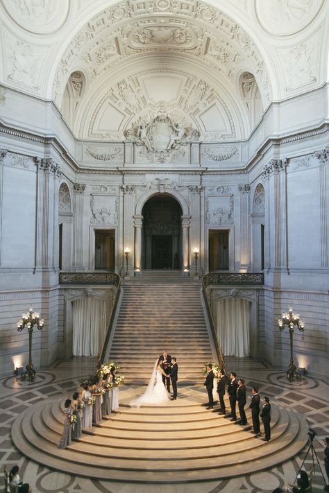 Sf City Hall Wedding, Wedding Hall Decorations, San Francisco City Hall Wedding, Grand Hall, Stairs Architecture, San Francisco City Hall, Dream Wedding Venues, City Hall Wedding, San Francisco City