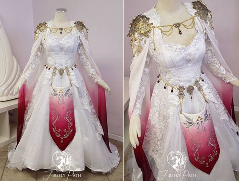 Zelda Wedding Dress, Asgardian Dress, Firefly Path, Zelda Wedding, Medieval Gown, Embroidery Download, Fantasy Clothes, Fairy Dresses, Red Wedding Dresses