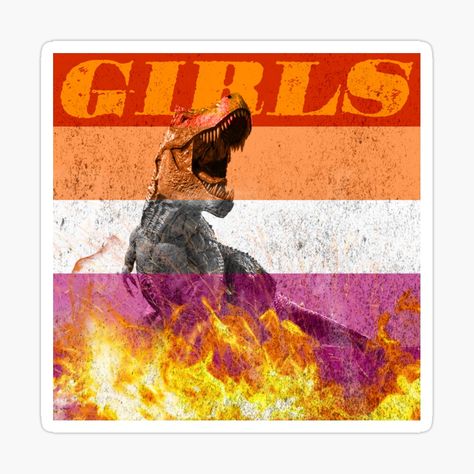 Get my art printed on awesome products. Support me at Redbubble #RBandME: https://www.redbubble.com/i/sticker/cool-lesbian-flag-with-dinosaur-by-chunky-lad/148320329.EJUG5?asc=u Lesbian Stickers, Trex Dinosaur, Gay Sticker, Dinosaur Stickers, Gay Pride Flag, Pride Stickers, Lesbian Flag, Dinosaur Background, Pride Flags