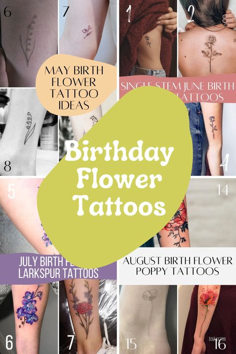 Full Year of Birth Flower Tattoos Ideas - TattooGlee July Birth Month Tattoo Ideas, Birth Month Flower Tattoos Color, March Birthday Tattoo Ideas, Birth Flower By Month Tattoo, Birth Flower Tattoos April, Birth Flower Tattoos Ideas Families Forearm, Watercolor Birth Flower Tattoo, August Flower Tattoo Birth Month, Birth Flower Tattoo Ideas