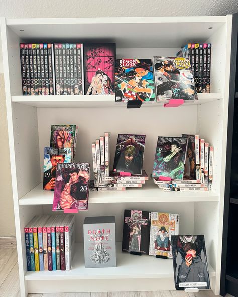 How do you like our #mangacollection ? Shop now our products on www.mangaguardian.com #demonslayer #jujutsukaisen #deathnote #shelfgoals Small Manga Shelf, Small Manga Collection, Manga Shelf Ideas, Manga Room, Manga Shelf, Cool Room Designs, Lover Girl, Manga Collection, Shelf Ideas