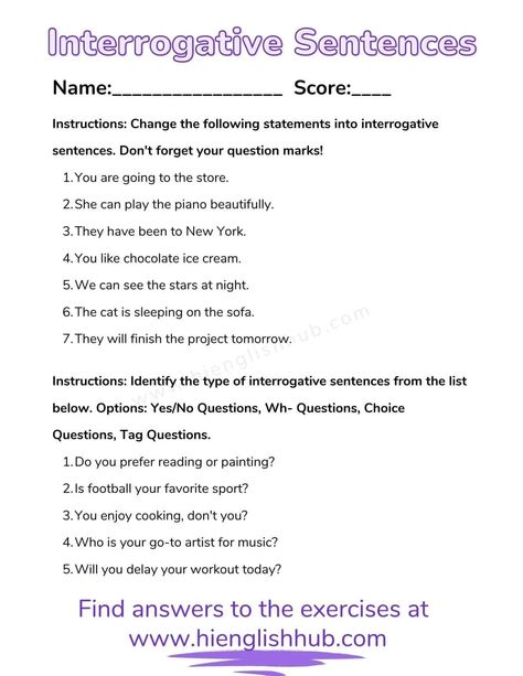 Interrogative Sentence (Definition, Types, Rules, And Free Worksheet) - Hi English Hub Interrogative Sentences Worksheet, Grammar Tenses Chart, English Grammar Tenses Chart, Positive Sentences, Interrogative Sentences, Tenses Chart, Grammar Tenses, English Grammar Tenses, Yes Or No Questions