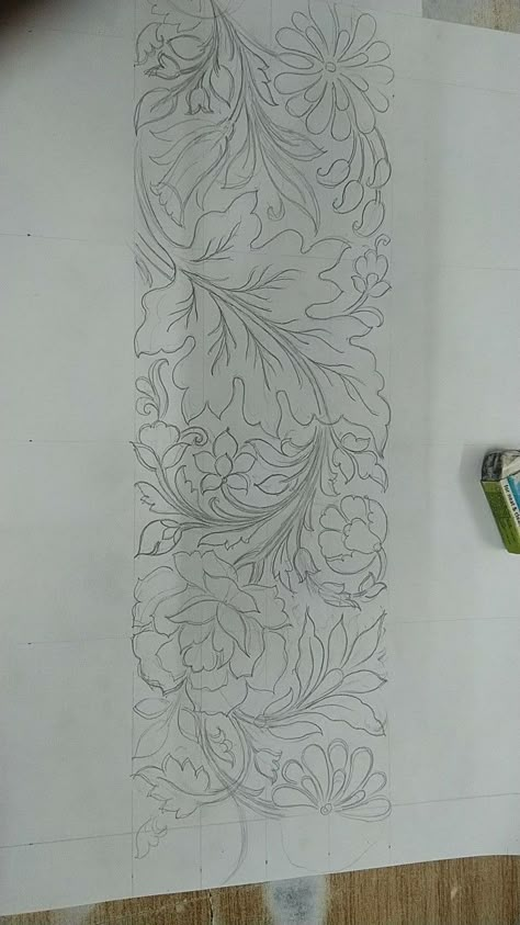 Floral Embroidery Border Patterns, Floral Borders Drawing, Floral Embroidery Khaka, Hand Embroidery Design Patterns Drawing, Khaka Designs Embroidery Border, Hand Work Border Design, Floral Border Design Drawing, Saree Border Designs Drawing, Textile Border Design