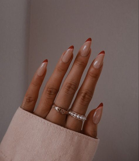 Burnt Orange Nails By Skin Tone Range, Boho Bridesmaid Nails, Nails For Terracotta Dress, Nails To Go With Burnt Orange Dress, Rust Acrylic Nails, Nails For Burnt Orange Dress, Rust Wedding Nails, Gel X Nails Round, Burnt Sienna Nails