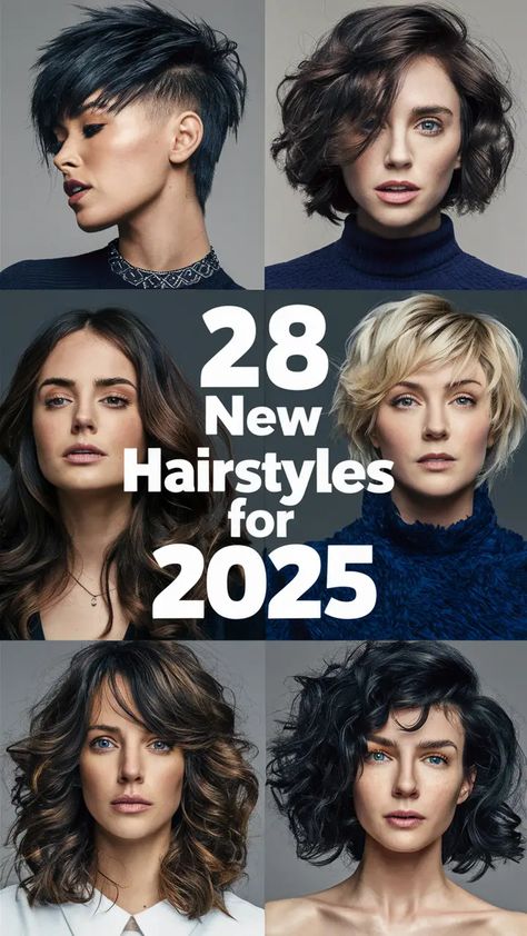 Discover the top 28 new hairstyles for 2025, featuring trendy cuts, colors, and styling ideas for women. From short hair pixies and medium lobs to long hair layers, explore bold looks that suit every style. Perfect for refreshing your look, with tips on hair care and products to keep your new style flawless all year! Short Hairstyle Women 2025, Hairstyles For 2025 Women, 2025 Hairstyles For Women, 2025 Short Hairstyles, Hairstyles Low Maintenance, Styling Ideas For Women, Hepburn Makeup, Long Haircuts For Women, Audrey Hepburn Makeup