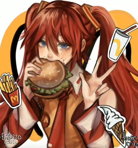 Mcdonalds Miku, Mcdonalds Anime, Silly Drawings, Hatsune Miku, Vocaloid, Ronald Mcdonald, Art Girl, Random Stuff, Anime Art