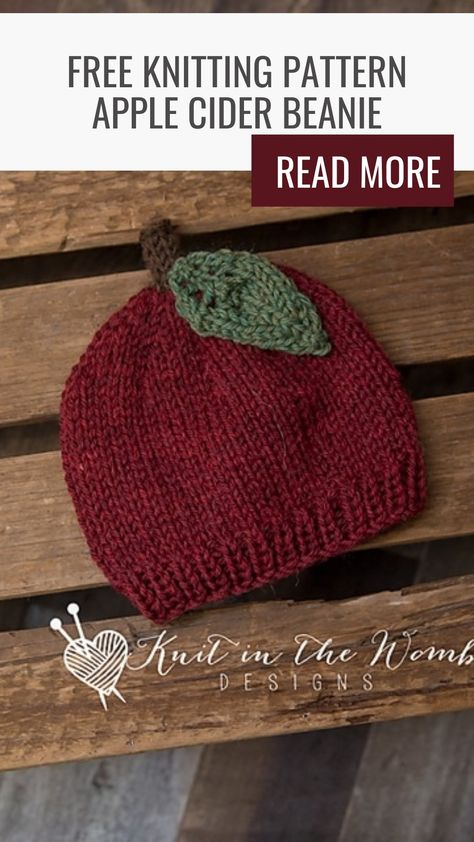 Knit red apple baby hat Apple Hat Knitting Pattern, Worsted Weight Hat Pattern Free Knitting, Baby Hat Free Pattern, Apple Hat, Baby Hat Knitting Pattern, Hat Patterns Free, Pumpkin Hat, Baby Hat Patterns, Baby Knits