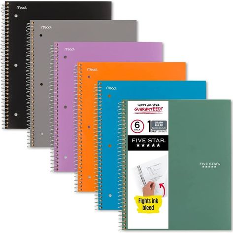 Five Star Spiral Notebooks, 6 Pack, 1-Subject, Graph Ruled Paper, 11" x 8-1/2", 100 Sheets, Assorted Colors Will Vary (73549) Visit the Five Star Store 4.8 out of 5 stars 881 ratings | 7 answered questions 15 Price Changes -44% $28.00 ($4.67 / Count) List Price: $50.39 & FREE Returns Star Notebook, Five Star Notebook, Notepad Gift, Ruled Paper, Ruled Notebook, Wire Binding, You Loose, Cool Notebooks, Paper Organization