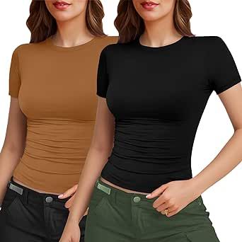 Going Out Crop Tops, Compression Clothing, Basic Shorts, Womens Basic, Workout Tee, Summer Shirts, Summer Casual, 2 Pack, Neck T Shirt