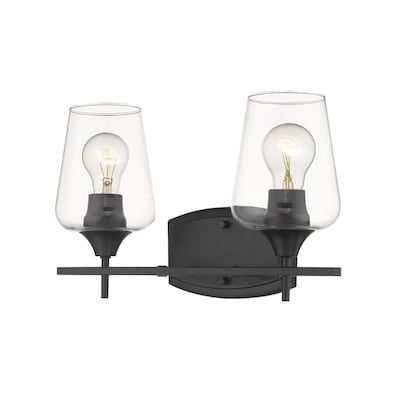 Shop Z-Lite Joliet 2-Light Black Modern/Contemporary Vanity Lightundefined at Lowe's.com. Upscale sophistication with a Mid Century Modern vibe tells the story of this elegant two-light vanity light. A blend of delightful materials offers stunning Black Vanity Light, Contemporary Vanity, Black Vanity, Light Vanity, Bath Light, Bath Vanity Lighting, Steel Wall, Shabby Chic Style, Bathroom Vanity Lighting