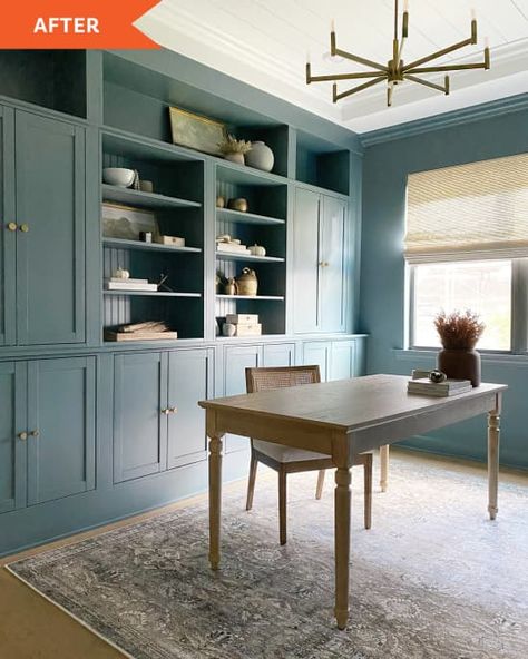 Kristin Purcell's dining room to office transformation with her IKEA hacked "library" built-in with HAVSTA product Dining Room To Office, Ikea Office Hack, Ikea Home Office, Dining Room Built In, Ikea Built In, Ikea Office, Salon Suites, Ikea Home, Dining Room Storage