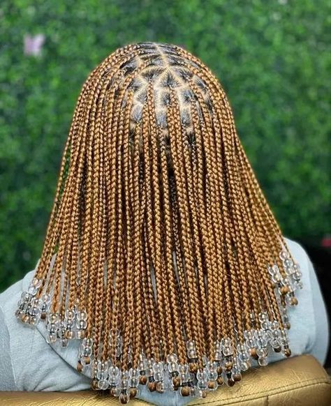 39 Knotless Braids with Beads: Best Hairstyles for 2024 Light Brown Knotless Braids With Beads, Brown Braids With Beads, Knotless With Beads, Knotless Braids With Beads, Box Braids Bun, Protective Braids, How To Draw Braids, Curly Braids, Braiding Styles