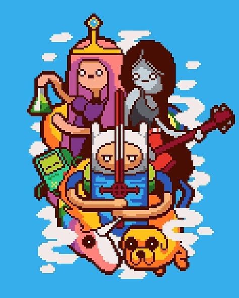 Adventure Time Pixel Art, Adventure Time Poster, Pixel Art Wallpaper, Geeky Cross Stitch Patterns, Adventure Time Comics, Adventure Time Wallpaper, Pixel Art Background, Time Cartoon, Arte 8 Bits