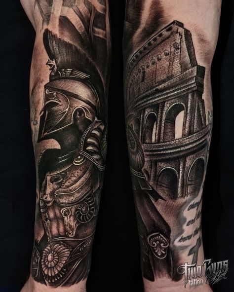 #colosseum #gladiatortattoo #romanswarriortattoo #greektattoo #legion #tattoo #halfsleevetattoo #instatattoo #warriortattoo #rometattoo #legiontattoo #collosseumtattoo #tattoostyle #tattooing #tattoolife #tattooart #tattooartist #tattoos #blackandgreytattoo #tattooartwork #tattoocommunity #tattoobali #tattoooftheday #tattooedguys #tattoodesign #bali #balitattoo #besttattoostudio Gladiator And Coliseum Tattoo, Colosseum Tattoo Design, Roman Colosseum Tattoo, Coliseum Tattoo, Legion Tattoo, Roman Empire Tattoo, Colosseum Tattoo, Rome Tattoo, Rome Gladiator