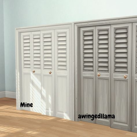 Awingedllama's closet recolor | Patreon Sims 4 Builds, Sims Games, Sliding Wardrobe, Closet Door, Best Build, White Doors, Sims Community, Sims 4 Build, Closet Doors