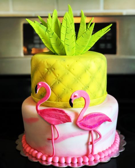 Happy Birthday Pineapple, Flamingo Birthday Cake, Pine Apple, Nikah Outfit, Tropical Birthday Party, Flamingo Cake, Bday Party Theme, Tropical Birthday, Moms Birthday